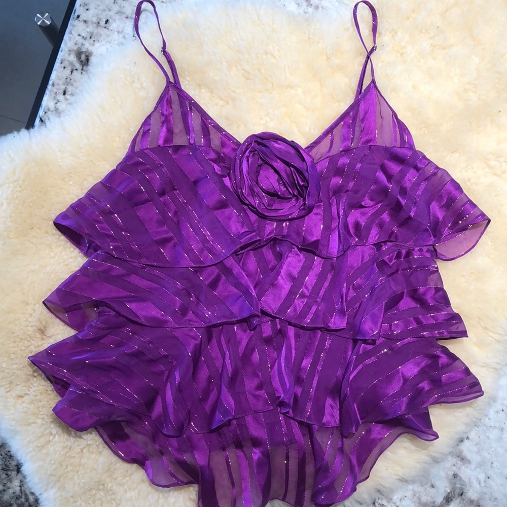 Rebecca Taylor silk spaghetti strap ruffle blouse